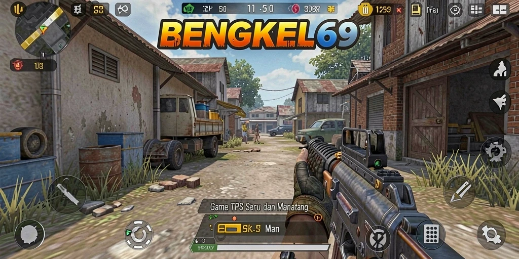 Tangkapan layar gameplay BENGKEL69 menampilkan aksi mendebarkan dalam pertempuran TPS.