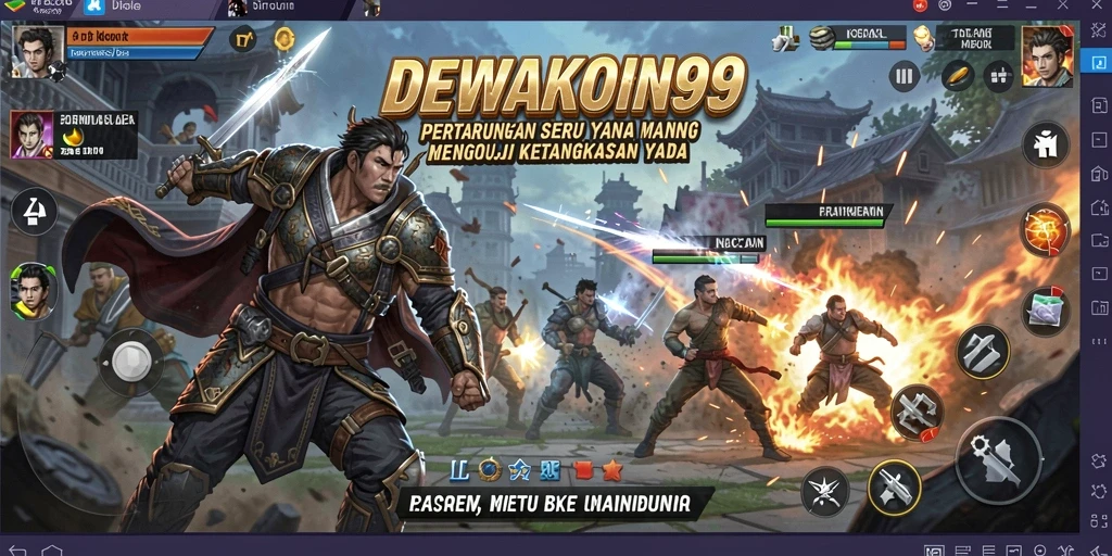 Screenshot utama DEWAKOIN99 menampilkan aksi pertarungan yang mendebarkan.