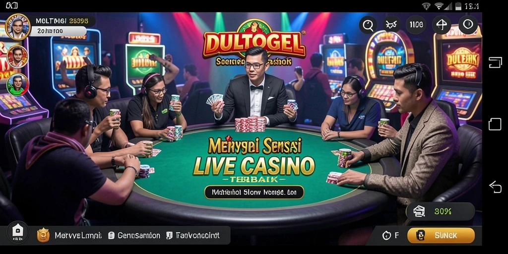 Screenshot DULTOGEL menampilkan dealer dan pemain di meja Live Casino.