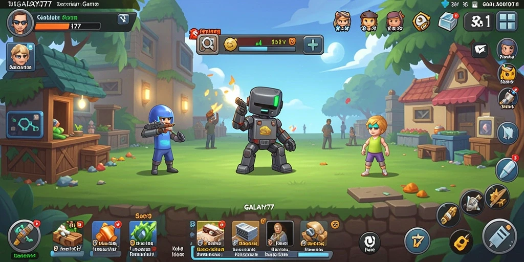 Screenshot gameplay GALAXY77 menunjukkan momen menarik saat mengumpulkan sumber daya.