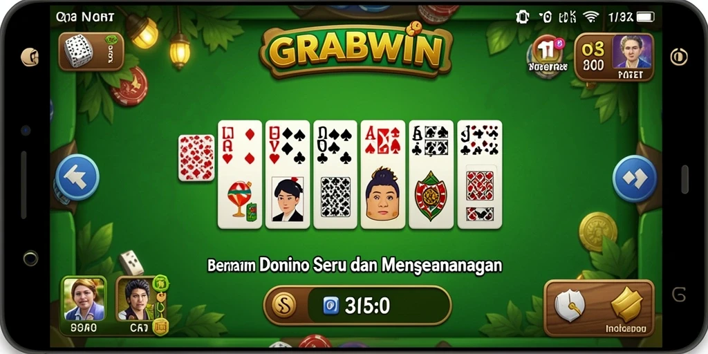Tampilan gameplay menegangkan dalam permainan Domino GRABWIN.