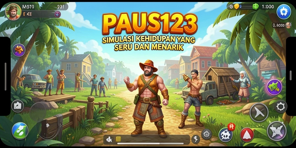Screenshot gameplay PAUS123 menunjukkan interaksi karakter yang menarik dalam simulasi kehidupan.