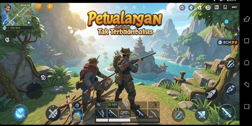 Screenshot gameplay RICH7 menampilkan dunia terbuka yang luas dan dinamis.