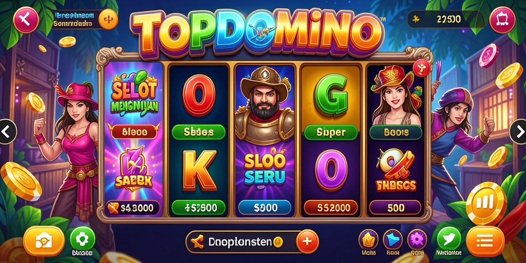 Screenshot gameplay utama TOPDOMINO menampilkan slot seru dan grafis menarik.